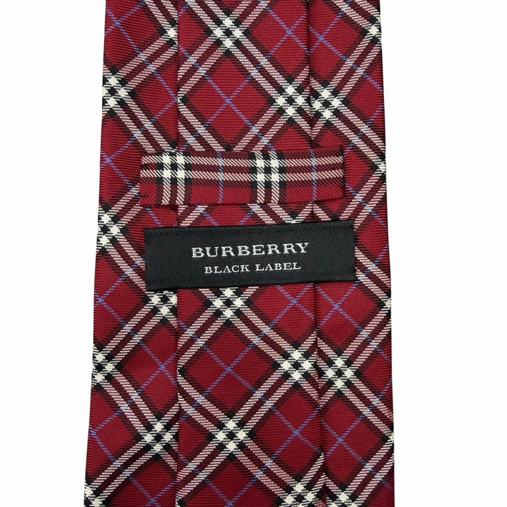 Burberry Black Label Men's Tie Red Nova Check Plaid Satin Silk Japan 3.75" 59.5"
